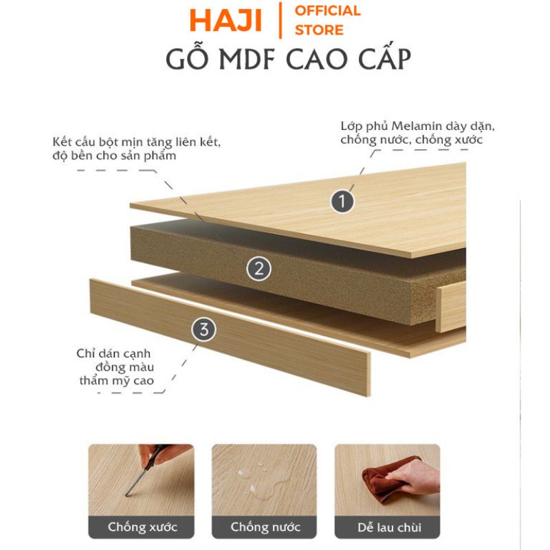 Bàn ăn HAJI cho 4 người bo góc dán cạnh thẩm mỹ an toàn, Bàn làm việc đa năng chân gỗ sồi chắc chắn kiểu dáng hiện đại