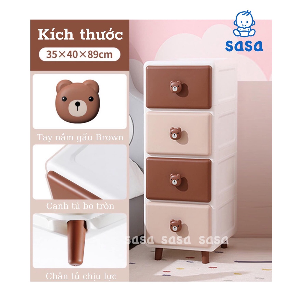 Tủ ngăn kéo nhiều tầng gấu Brown &amp; Cony có cả 3 - 4 - 5 tầng - Kệ tủ đựng đồ chơi, quần áo, vật dụng cho bé