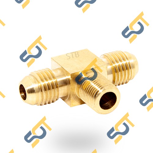 [HÀN ỐNG ĐỒNG] Tê ren giữa 2 bên côn lồi cho điện lạnh &amp; khí nén - (Brass Flare Tee Triple) - T rắc co NPT