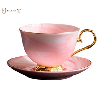 Marble Phnom Penh Ceramic Coffee Cup and Saucer Set Afternoon Tea Cup Lovers Gifts(Pink)