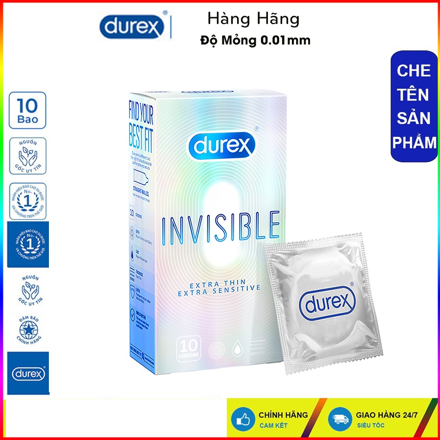 Bao cao su Durex Inivisible Extrathin siêu mỏng, tăng cường bôi trơn cho nam nữ, tạo khoái cảm quan hệ.Che tên SP