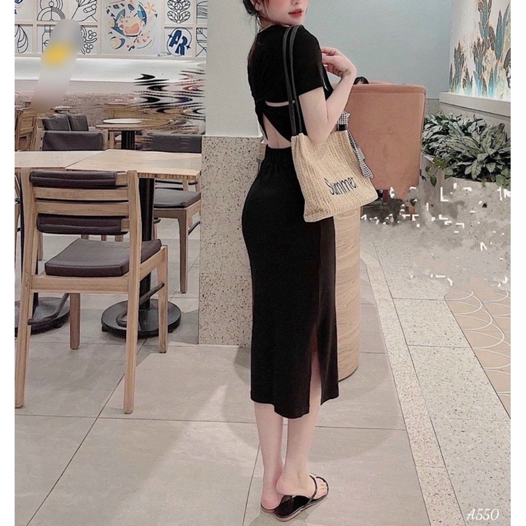 BOHOME- đầm gân xoắn lưng maxi ( đen,xanh,nâu)