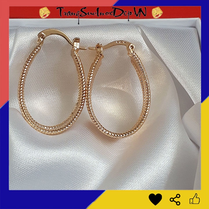 Bông tai nữ hình elip bản to mạ vàng phong cách Hàn Quốc quyến rũ, sang trọng dễ phối đồ