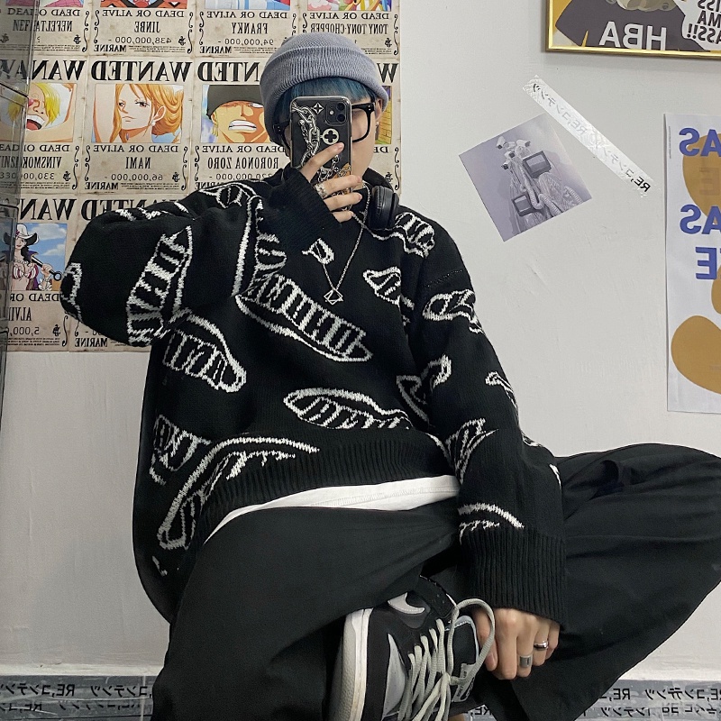 Áo sweater dệt kim tay dài dáng rộng phong cách hàn quốc cổ điển đơn giản thời trang cho nam 2021