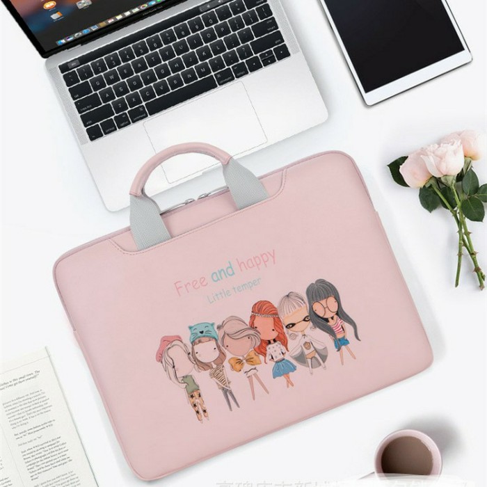 Cặp văn phòng, cặp chống sốc laptop, macbook hoạ tiết Cartoon da PU cao cấp có quai đeo