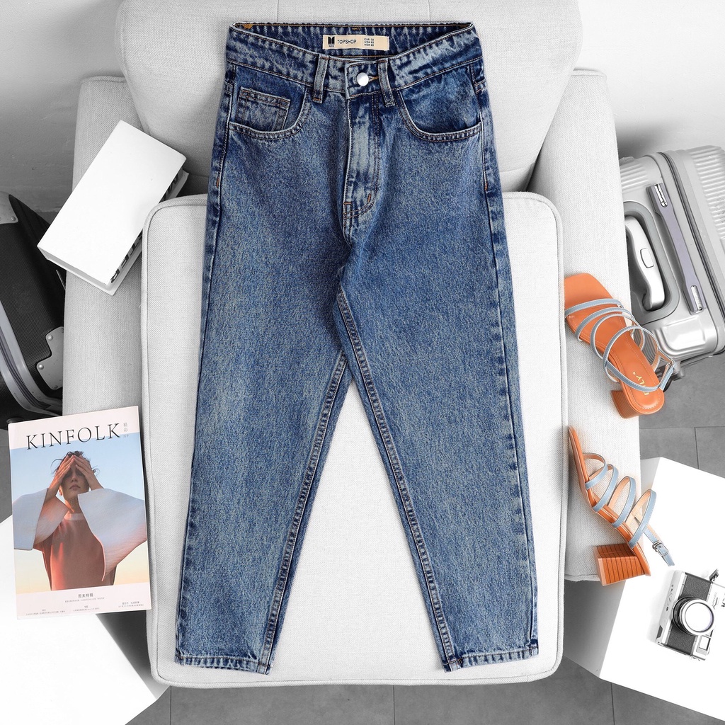 Quần Mom Jeans Nữ Lưng Cao Màu Xanh Đậm M-03E