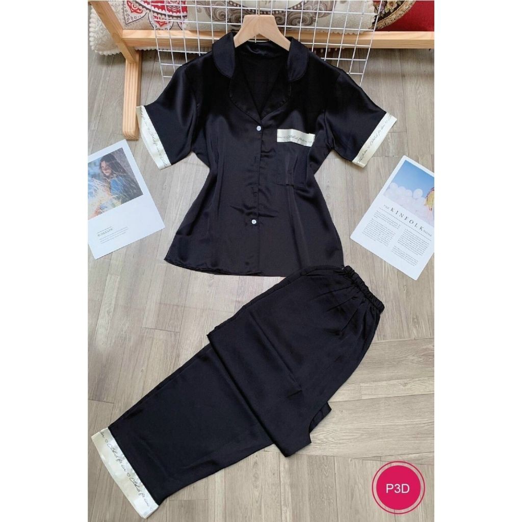 Bộ đồ ngủ lụa pijama dài tay và cộc tay chất lụa mịn màng, from rộng thoải mái mặc cực mát | BigBuy360 - bigbuy360.vn