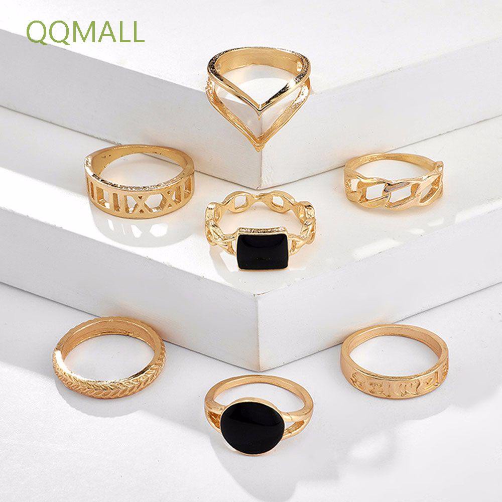 Set 7 Nhẫn 2021 Màu Đen Phong Cách Hàn Quốc Thời Trang