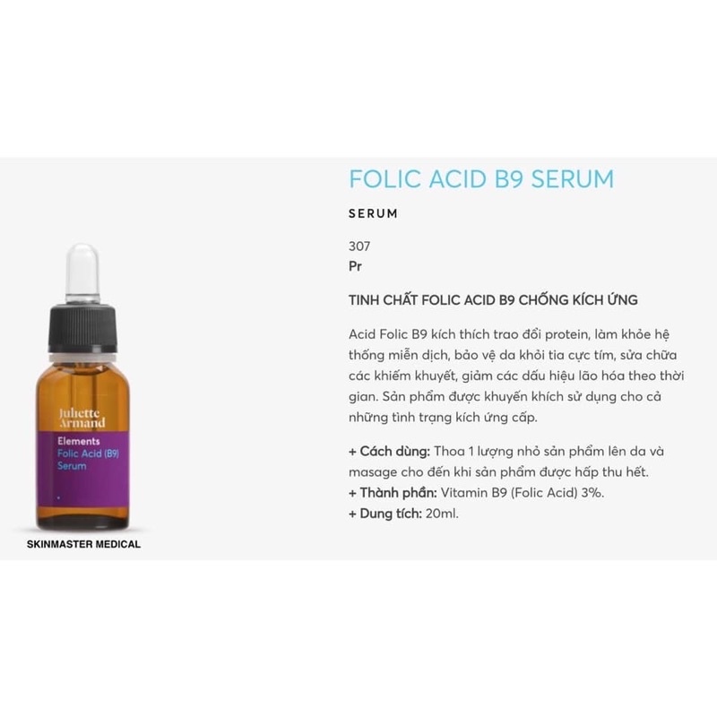 Serum phục hồi làm dịu da B9 Juliette Armand Folic Acid B9 20Ml