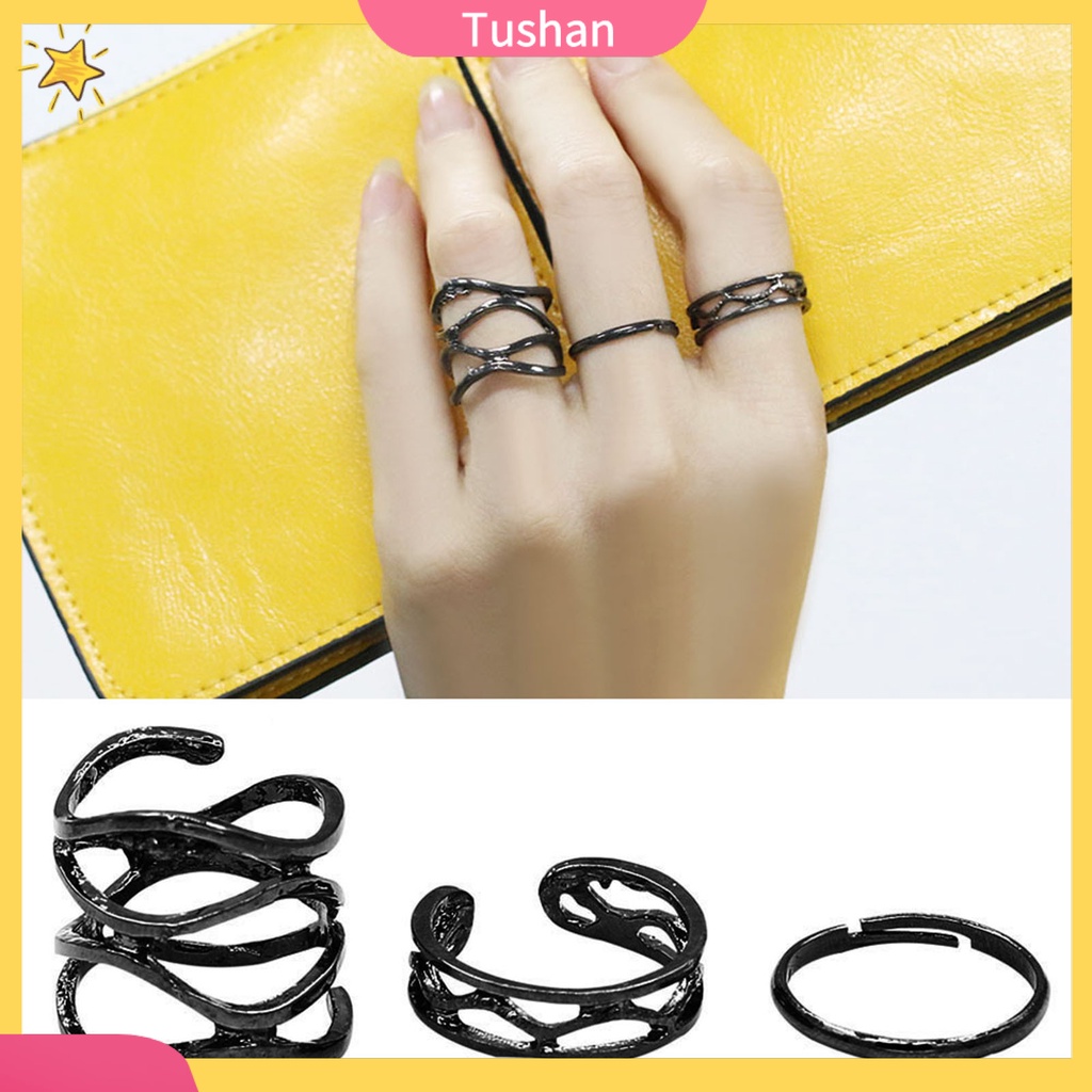 Set 3 nhẫn đeo tay kim loại đơn giản thời trang cho nữ