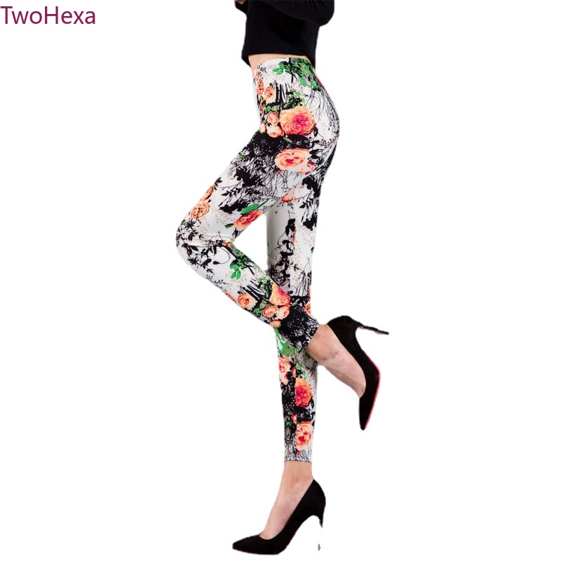 Thời Trang Quần Legging Lưng Cao Hoạ Tiết Hoa Nữ Tính