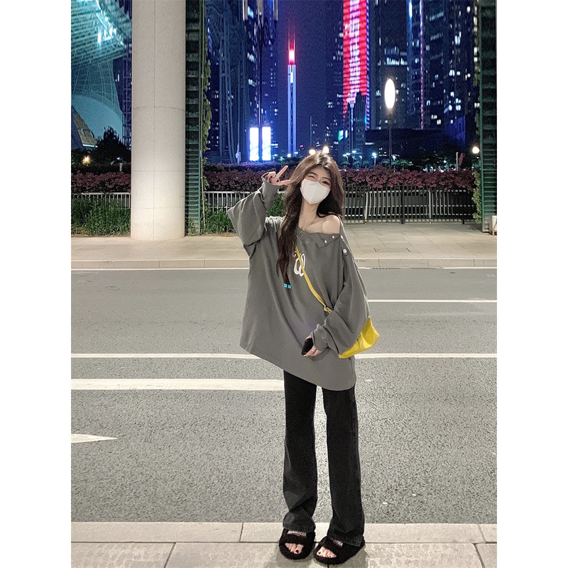 Áo sweater Nữ Tay Dài In Hình Chuẩn Bị Màu Xám Mới