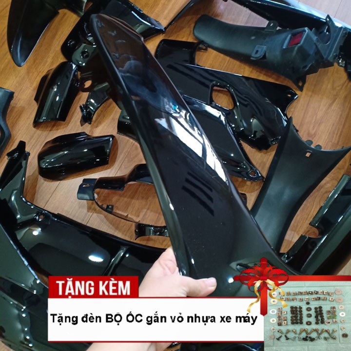 Dàn áo xe Wave Alpha, Wave zx, Wave 110 đời 2002-2006 dòng pha 2 bóng, nhựa ABS nguyên sinh màu ĐEN, tặng kèm bộ ốc