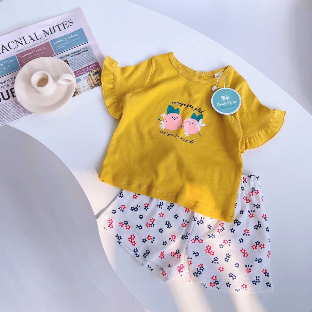 [Giá Huỷ Diệt] Đồ Bộ Chất Bozip Mùa Hè Phối Tay Bèo Kèm Khuy Lưng Cho Bé Gái Từ 1 - 6 Tuổi - DB8027