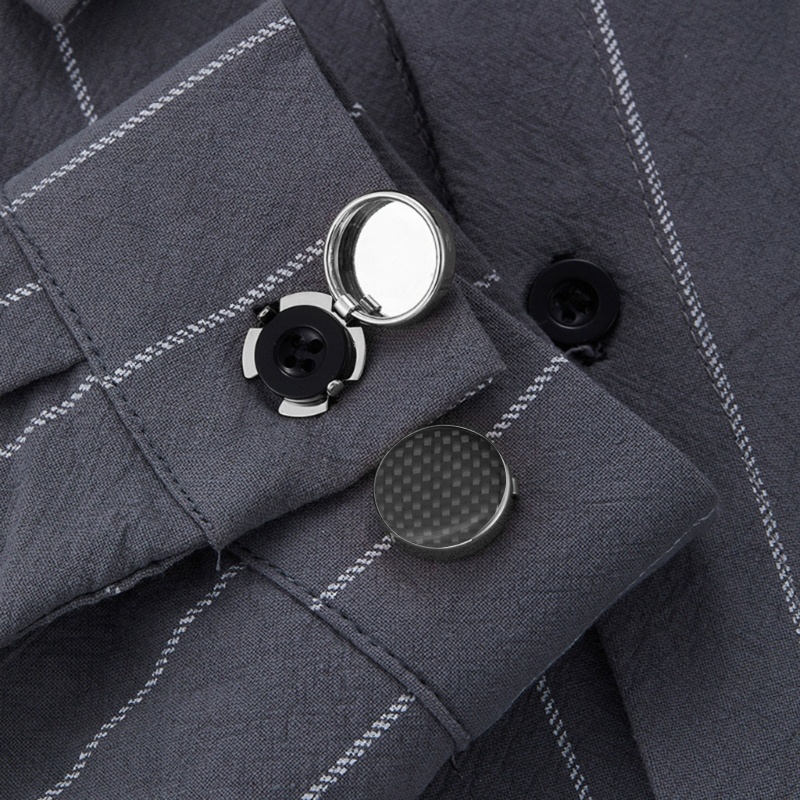 Set 2 Khuy Măng Sét Tròn Bằng Sợi Carbon Màu Đen Cho Áo Sơ Mi Nam Nữ