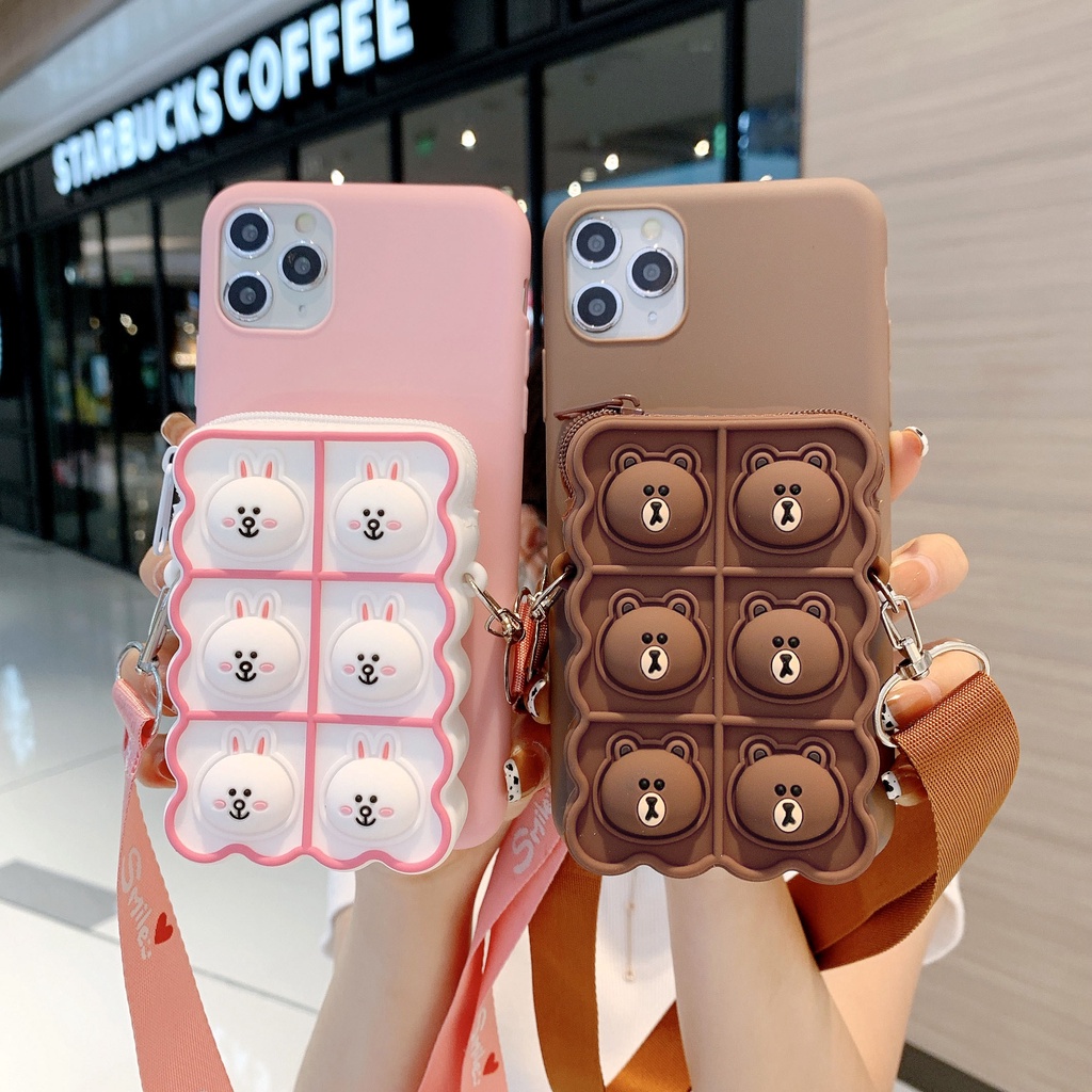 Ốp Điện Thoại Mềm Tích Hợp Ví Khóa Kéo Họa Tiết Gấu/Thỏ 3D Dành Cho iphone 5 5s 6 6s 7 8 plus x xs max xr 11 pro max 12 13 mini