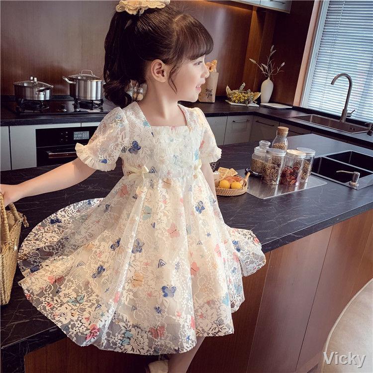 🌈Thời Trang Trẻ Em🌈Váy công chúa cho bé gái hè 2021 phong cách Hàn Quốc kiểu phương Tây váy ren bướm cô gái tay phồng
