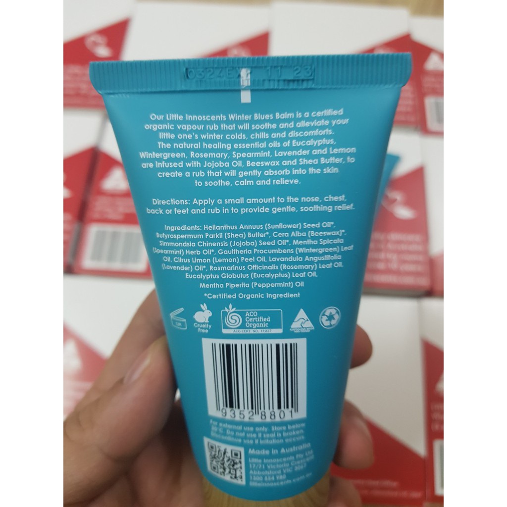 Kem bôi ấm ngực, dầu thoa giữ ấm, phòng ngừa cảm lạnh ngạt mũi giảm ho cho bé yêu Organic Little Innoscents Úc