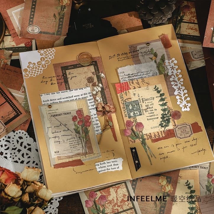 Set 30 tờ giấy nền khung vintage trang trí sổ journal, bullet journal, junk journal, scrapbook