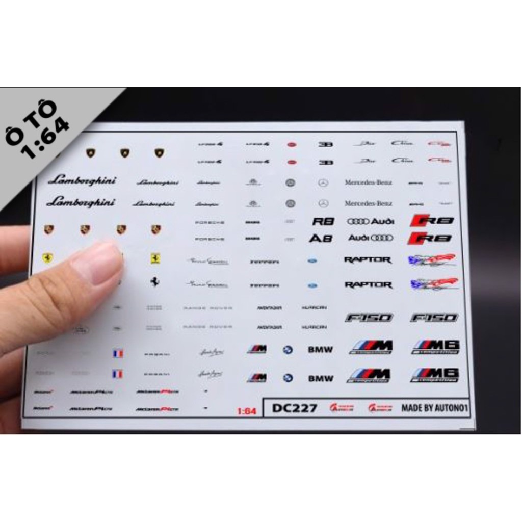 DECAL NƯỚC LOGO THƯƠNG HIỆU CÁC HÃNG XE CHO Ô TÔ 1:64 DC227