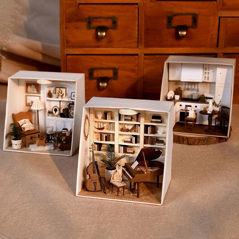 Kèm dao rọc, vít, nhíp và đèn - Mô hình nhà giấy lắp ráp Dollhouse DIY - PR01 PR02 PR03 Paper Mini Life