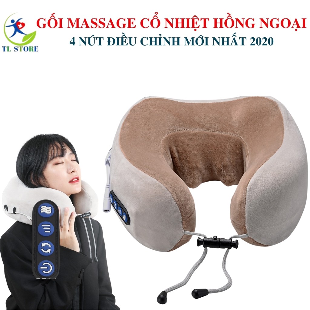 Gối chữ U massage cổ vai gáy nhiệt hồng ngoại công nghệ Nhật U-shaped - 4 nút điều chỉnh mới nhất 2020