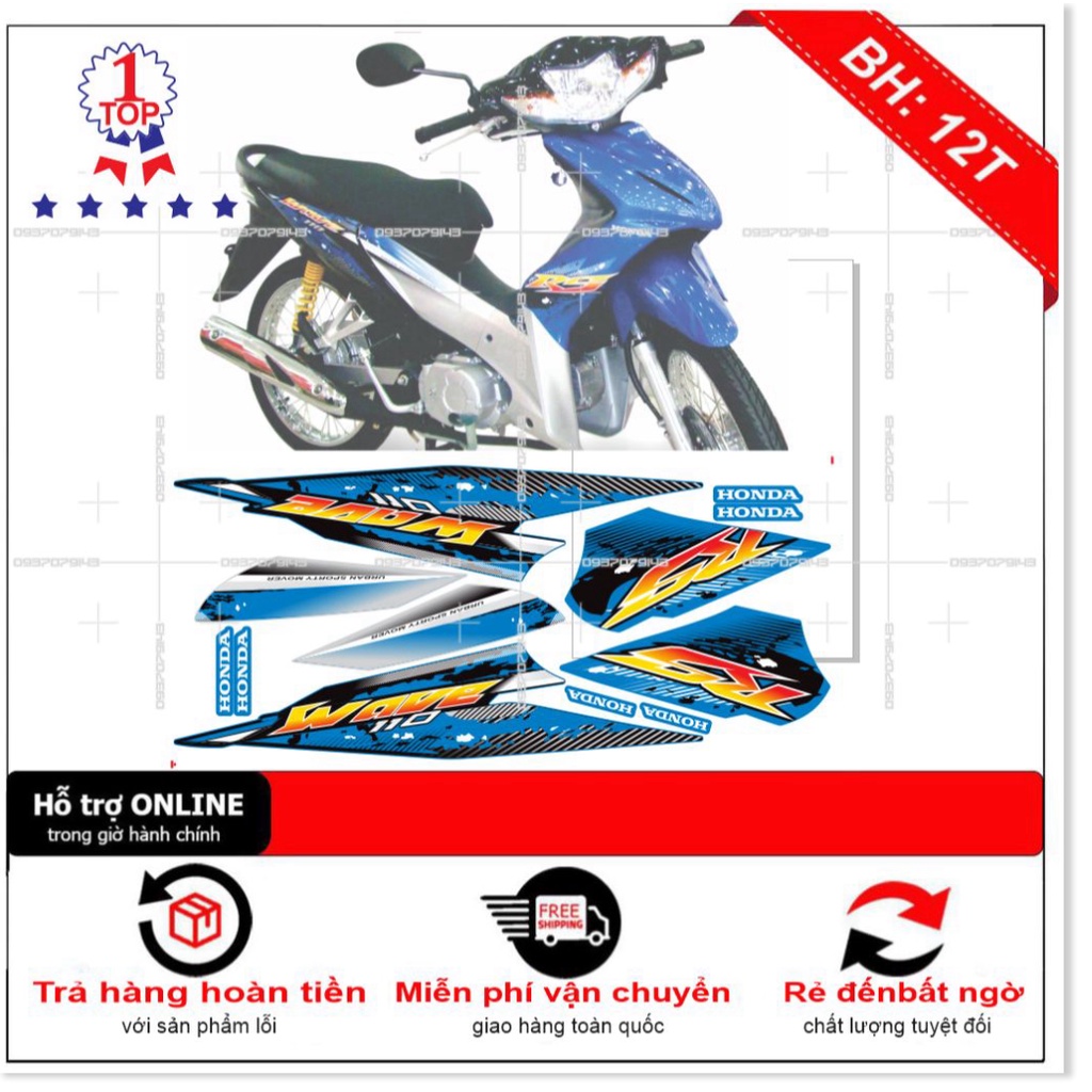 ( Quí khách vui lòng mang ra tiệm cho thợ dán ) Tem wave RS 110 xanh đen