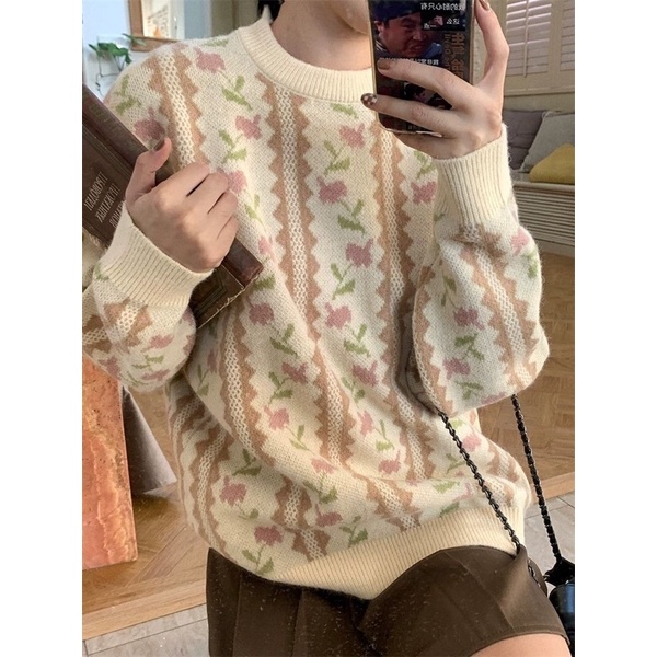 ÁO LEN HOẠ TIẾT HOA VINTAGE ULZZANG