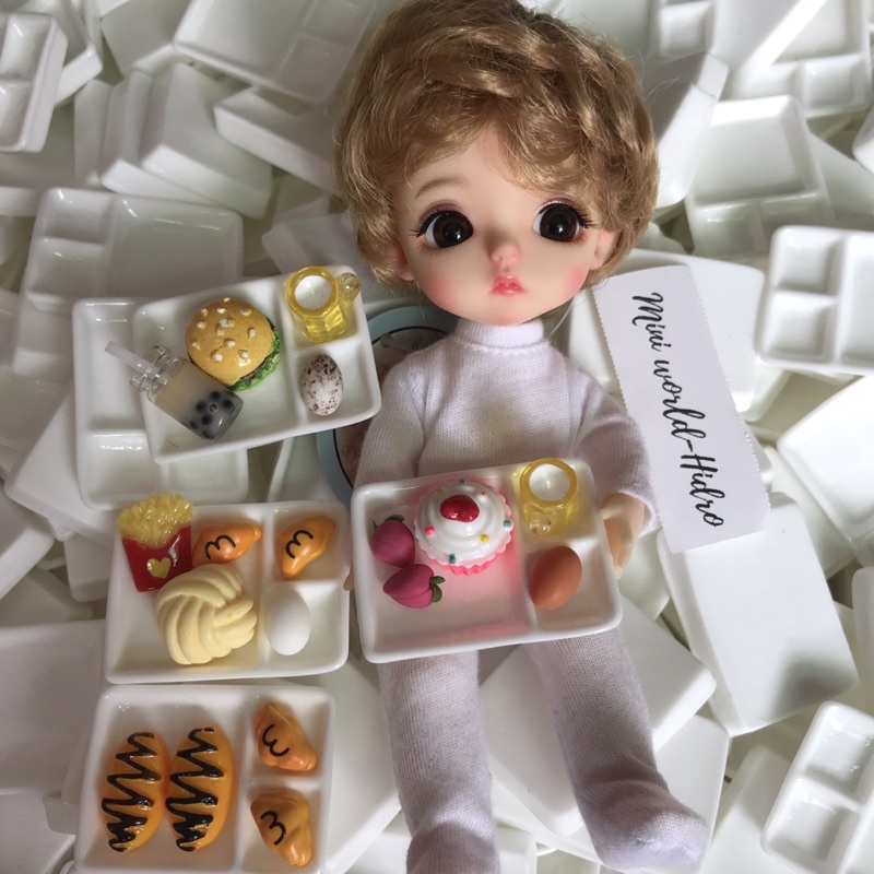 [ĐỒ CHƠI] Set 2 khay mini đựng đồ ăn cho búp bê. Khay thức ăn mini. Miniature dollhouse