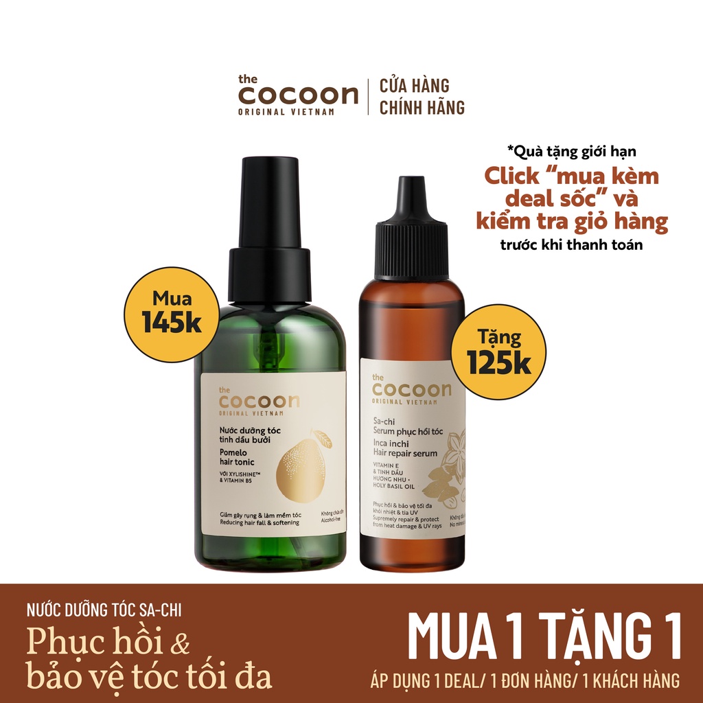 Nước dưỡng tóc tinh dầu bưởi Cocoon giúp giảm gãy rụng &amp; làm mềm tóc 140ml