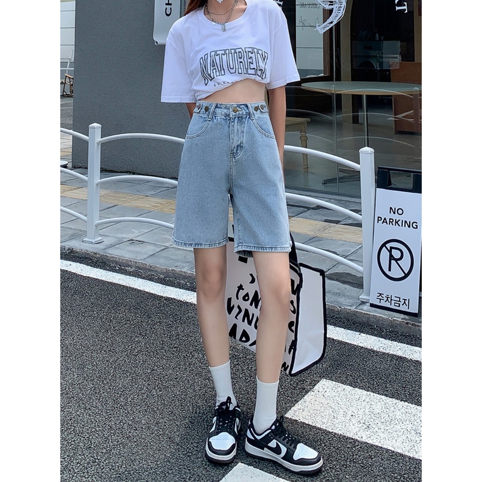Quần short jean nữ lưng cao Quần đùi nữ phối nút cài bên hông MISS GIRL - SJ 01