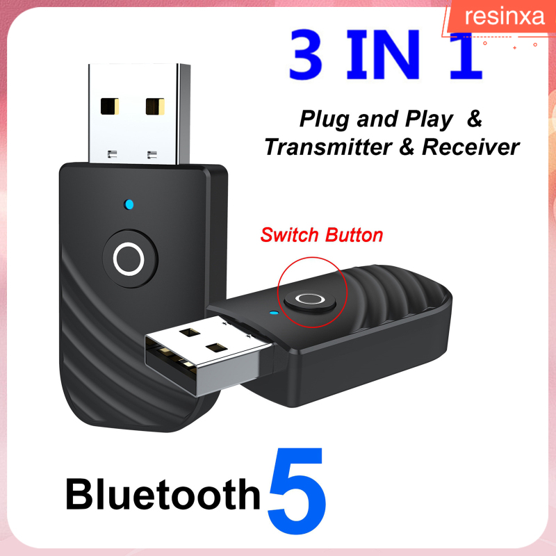 3-in-1 Bluetooth 5.0 Transmitter and Receiver Adapter Low Latency 2 Devices Simultaneously for TV Car  Switch