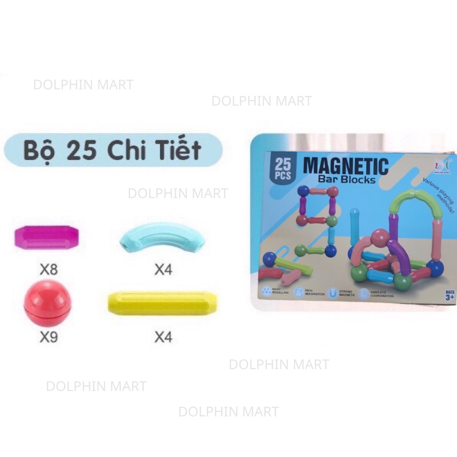 [HOT 2021 SÁNG TẠO] Đồ chơi xếp hình nam châm thông minh cao cấp hình dạng que tròn Magnetic Sticks