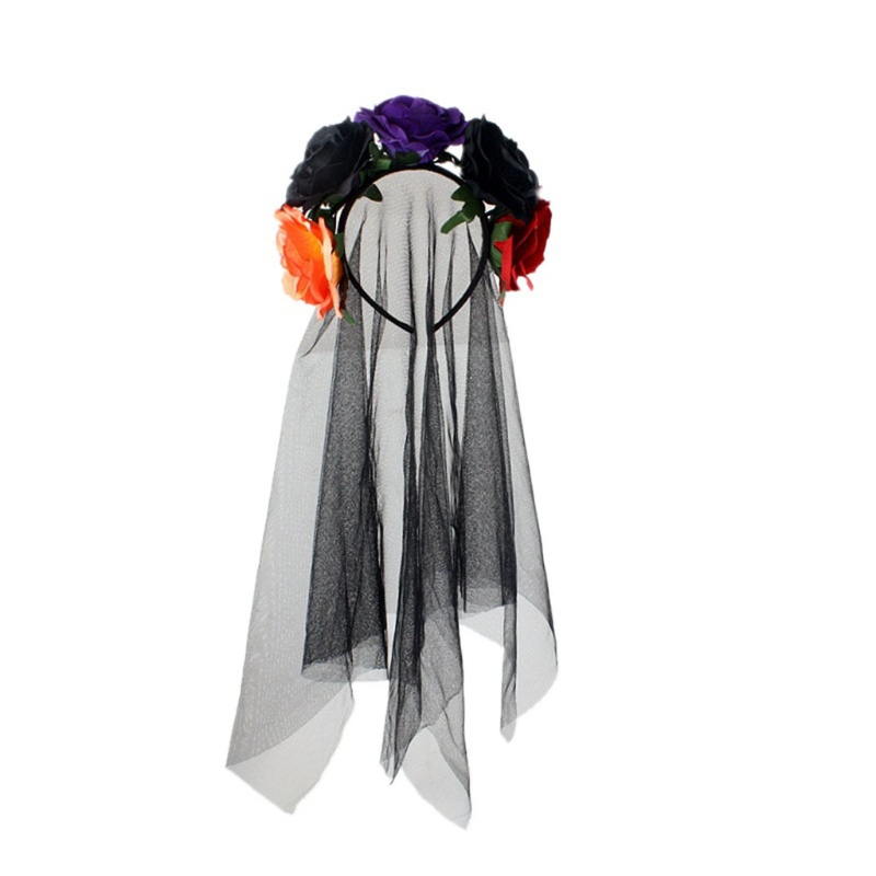 Feel Halloween Floral Veil Headbands Mesh Lace for Women Cosplay Carnival Hair Props