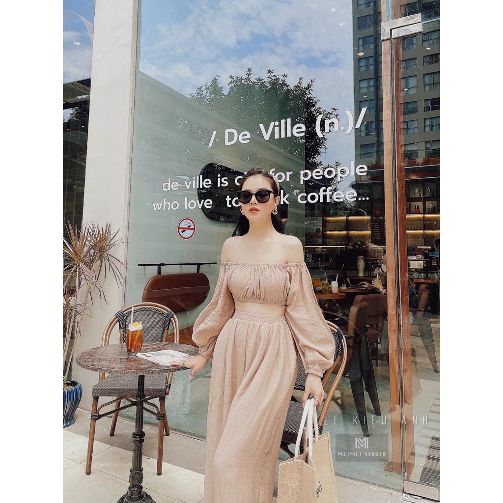 SET BỘ ÁO TRỄ VAI CROPTOP QUẦN SỚ VẢI ĐŨI XỐP QUẢNG CHÂU MỀM TIỂU THƯ MẪU MỚI HOT HÈ ĐI BIỂN ĐI CHƠI DẠO PHỐ CỰC XINH | BigBuy360 - bigbuy360.vn
