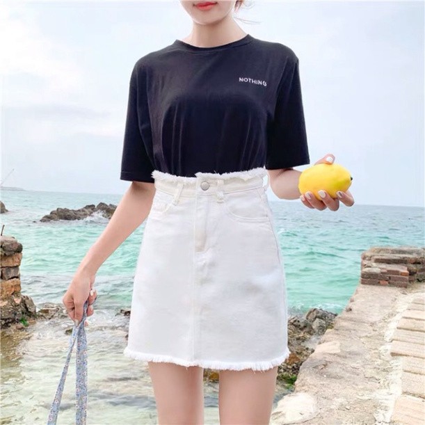 Chân váy kaki nữ tua rua dáng chữ A có quần trong đen trắng Shop Hạt Dẻ