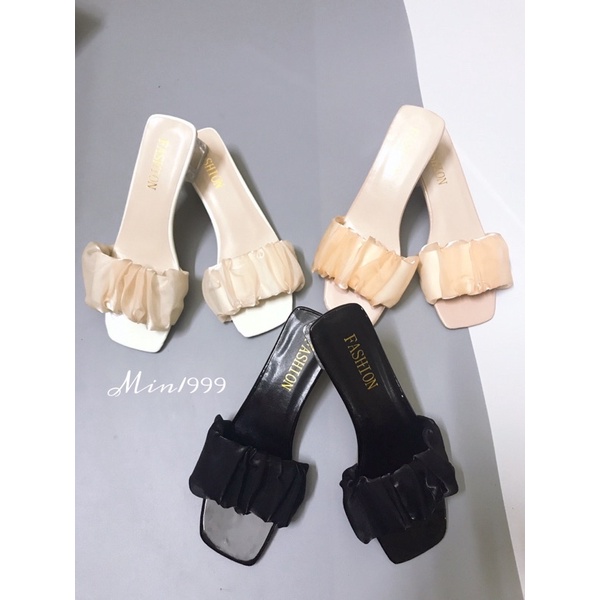 Dép guốc đế trong cao 3.5cm , quai nhún tiểu thư