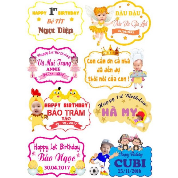 Bảng tên ghép hình chibi bé để bàn trang trí sinh nhật