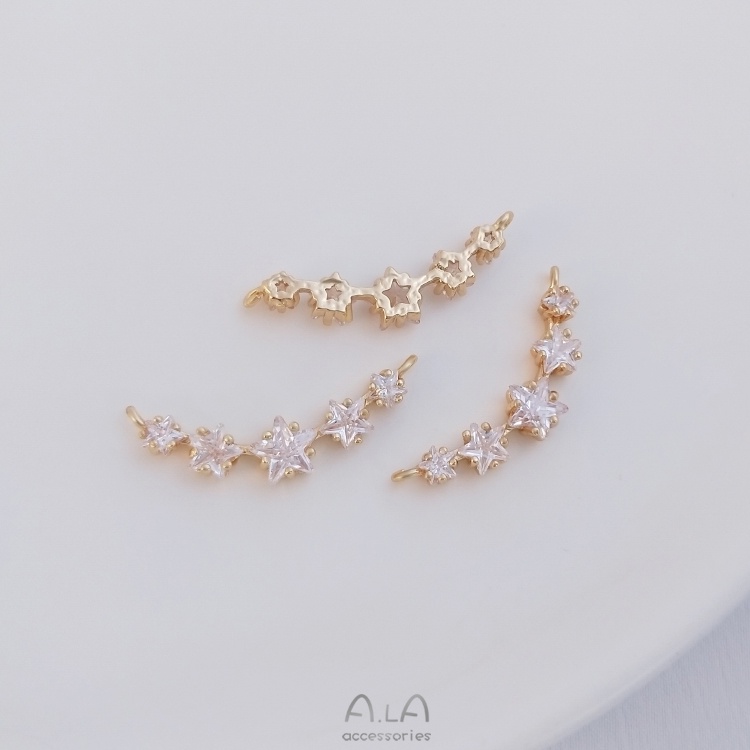 💖Trang sức DIY phụ kiện💖Mặt Dây Chuyền Mạ Vàng 14k Hình Ngôi Sao / Trái Tim Đính Đá Zircon Nhiều Màu Sắc