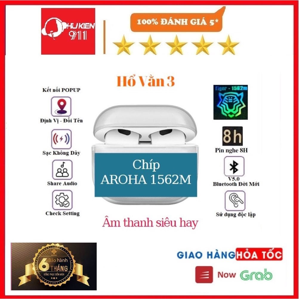 Tai nghe Bluetooth không dây Hổ Vằn 3 chip 1562M Pin 8h bản cao cấp nhất xuyên âm, âm thanh không gian, tai nghe TWS