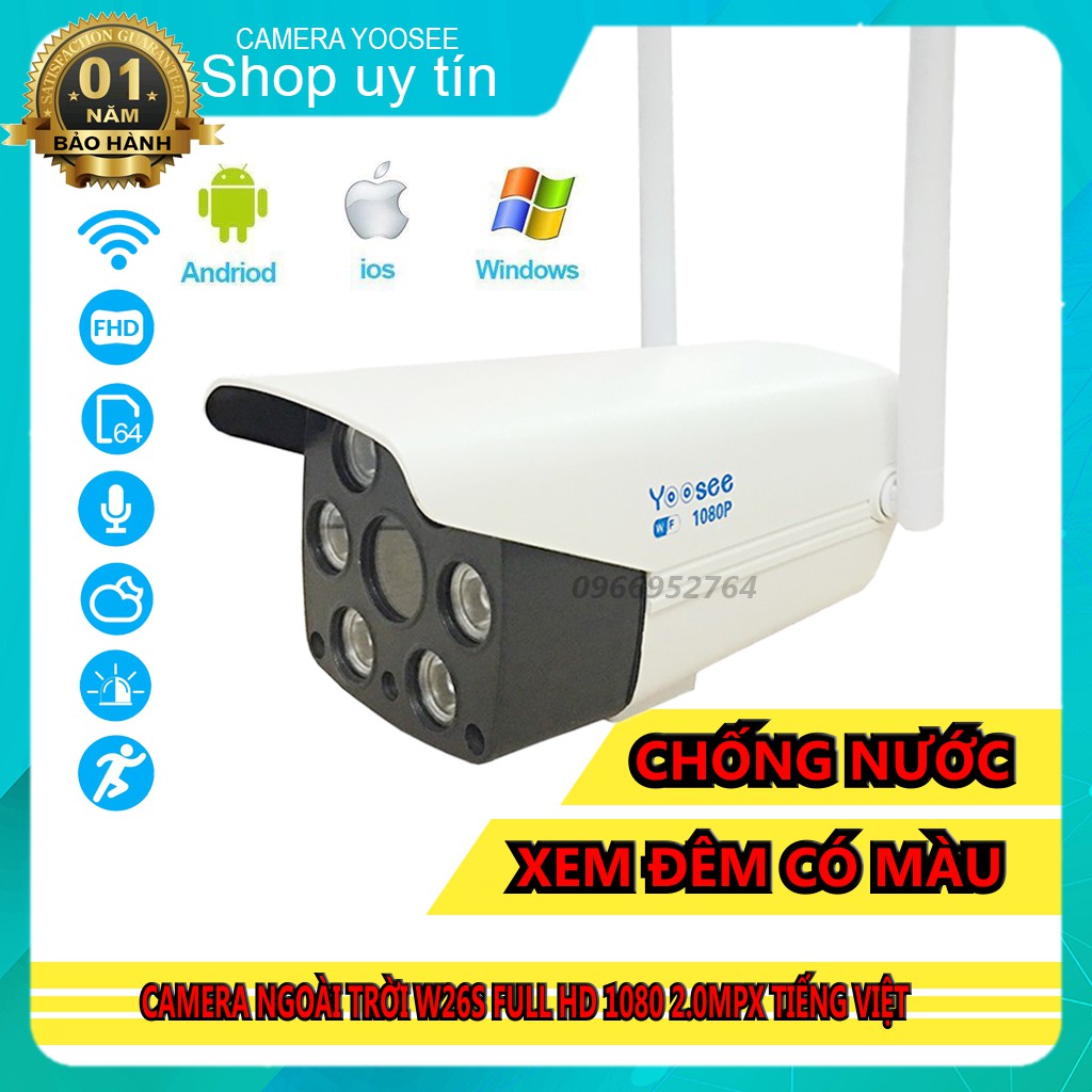Camera IP YooSee Ngoài Trời W26S Full HD Tiếng Việt - Chống Nước Xem Đêm Có Màu