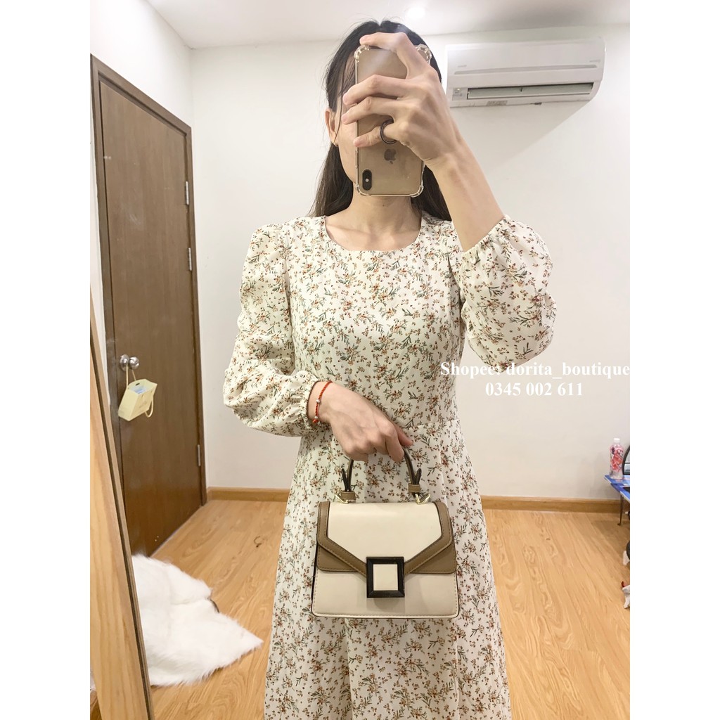 Váy hoa nhí vintage dáng dài 2 lớp, thắt nơ eo - Đầm hoa vintage - Dorita Boutique | BigBuy360 - bigbuy360.vn