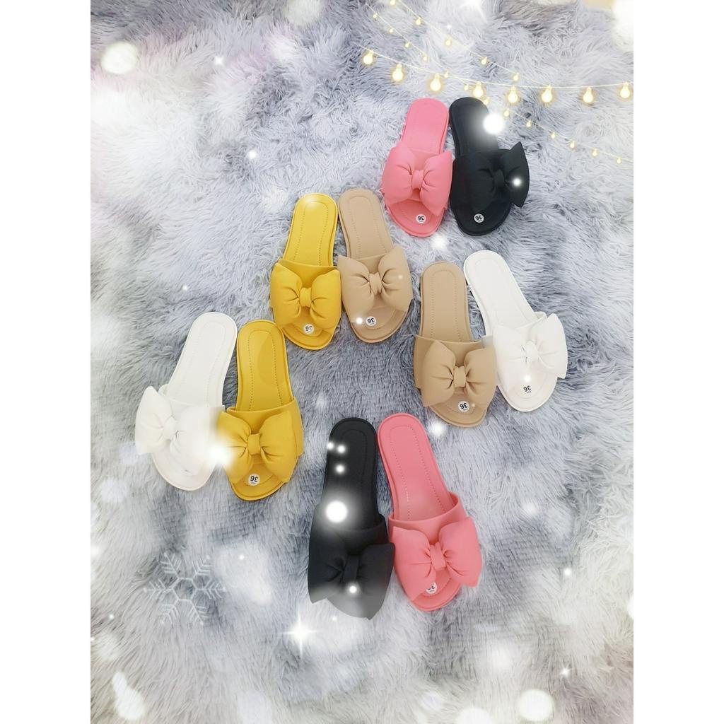 Dép bánh mì lê quai ngang bản nơ mút 3cm đế bệt siêu xinh, Dép nữ xăng đan đế bằng mẫu mới đi biển đi học hot trend 2023