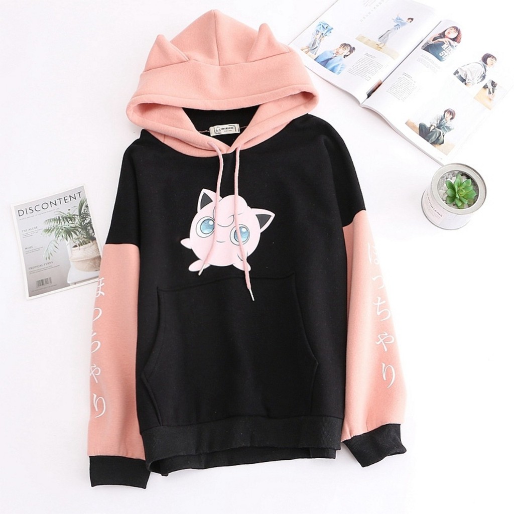 Áo Khoác, Áo Hoodie nỉ bông cotton Pokemon Hồng Wigglytuff Jungle có nón phía sau siêu xinh siêu kute - Hany Shop