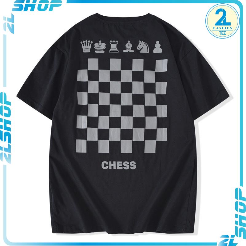 Áo thun tay lỡ unisex bàn cờ đen xám CHESS , áo đôi nam nữ phong cách đường phố 2LSHOP