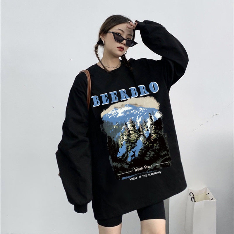 COZOK Áo sweater Tay Dài Dáng Rộng In Chữ Thời Trang