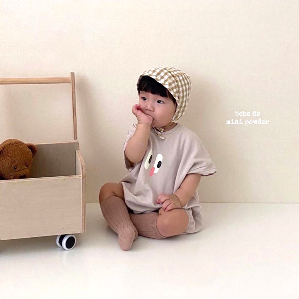 Bộ Áo Liền Quần Ngắn Tay In Hình Đôi Mắt Dễ Thương Dành Cho Trẻ Sơ Sinh