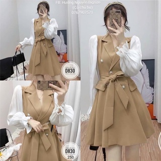60-90kg bigsize đầm cổ vest tay trắng d830