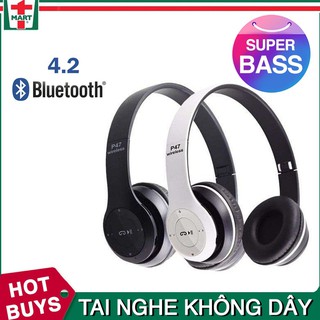 Tai Nghe Chụp Tai Không Dây Bluetooth P47 - Công Nghệ Chống Ồn - Thiết Kế Sành Điệu - Bass Siêu Trầm -Có Khe Cắm Thẻ Nhớ
