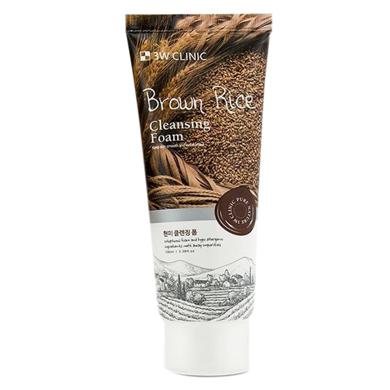 🍀Sữa Rửa Mặt Làm Sạch Sâu 🍀 Sáng Da Chiết Xuất Từ Lúa Mạch 🍀 3W CLINIC BROWN RICE CLEANSING FOAM 100ml